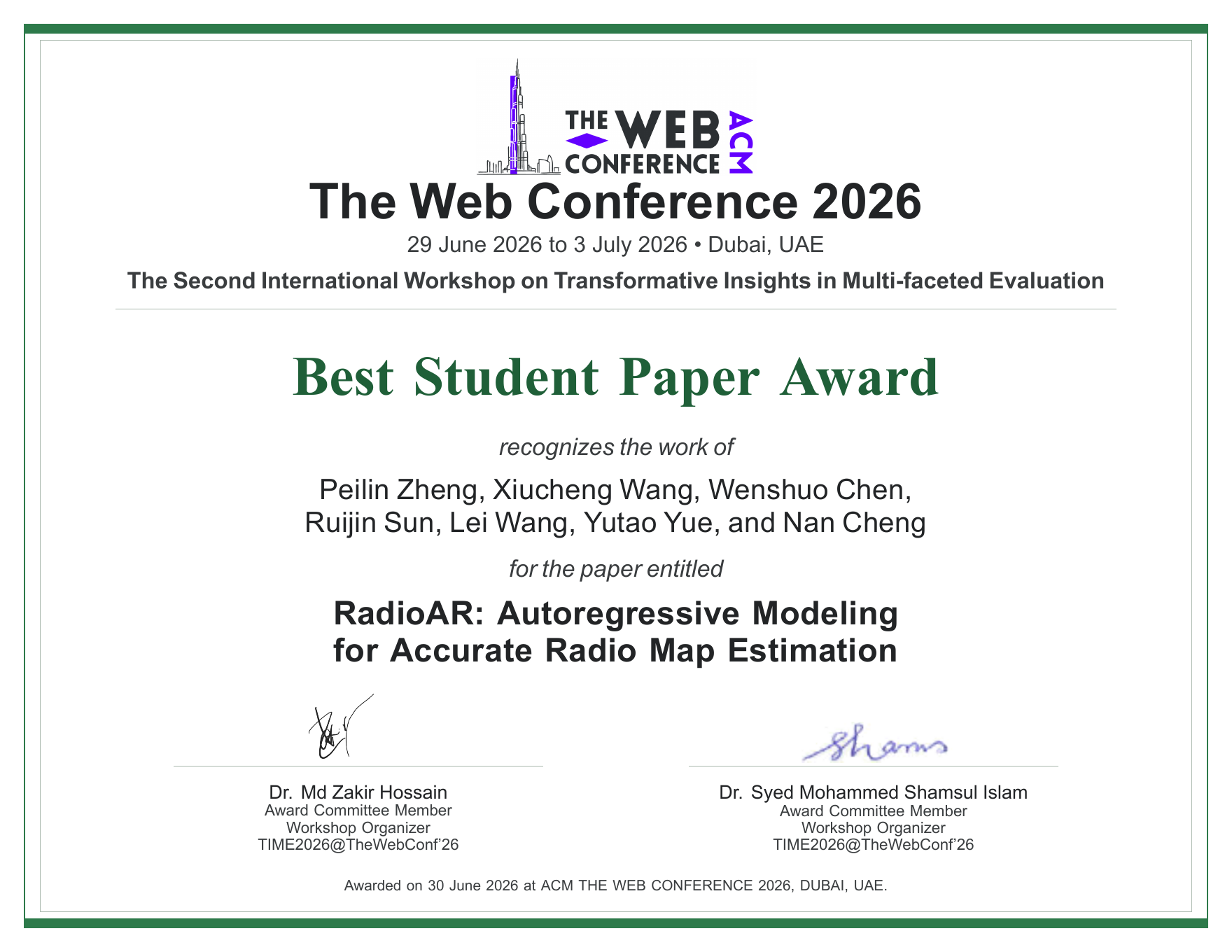 WWW TIME Best Student Paper Award